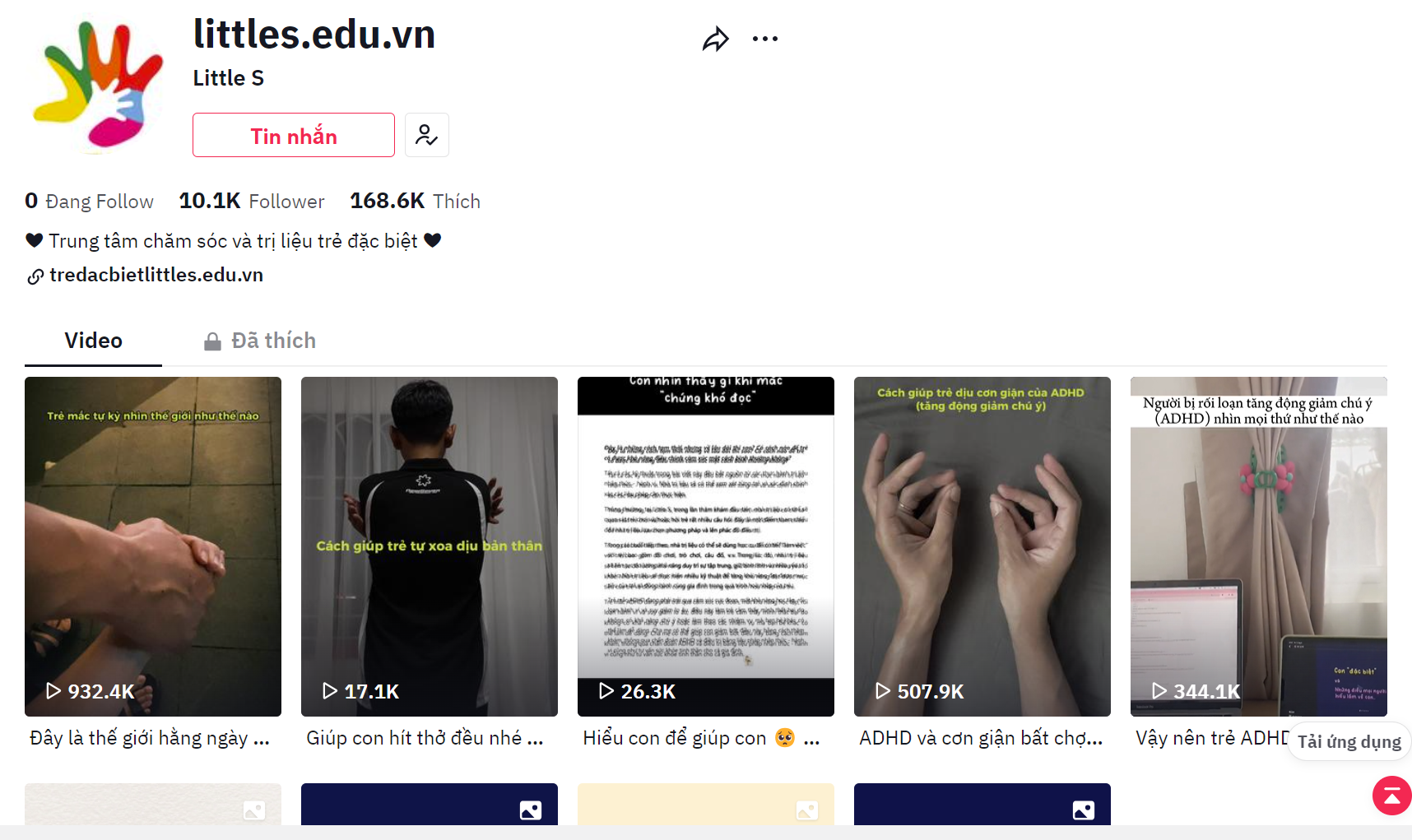 Kênh Tik Tok của Little S đạt hơn 10.3K Follower và gần 200,000 lượt yêu thích chỉ sau hơn 3 tuần ra mắt
