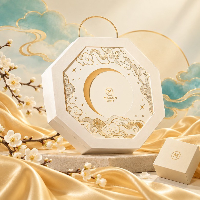 Logo nhỏ trên nắp đủ để nhận diện, phần còn lại để tấm thiệp nói thay.